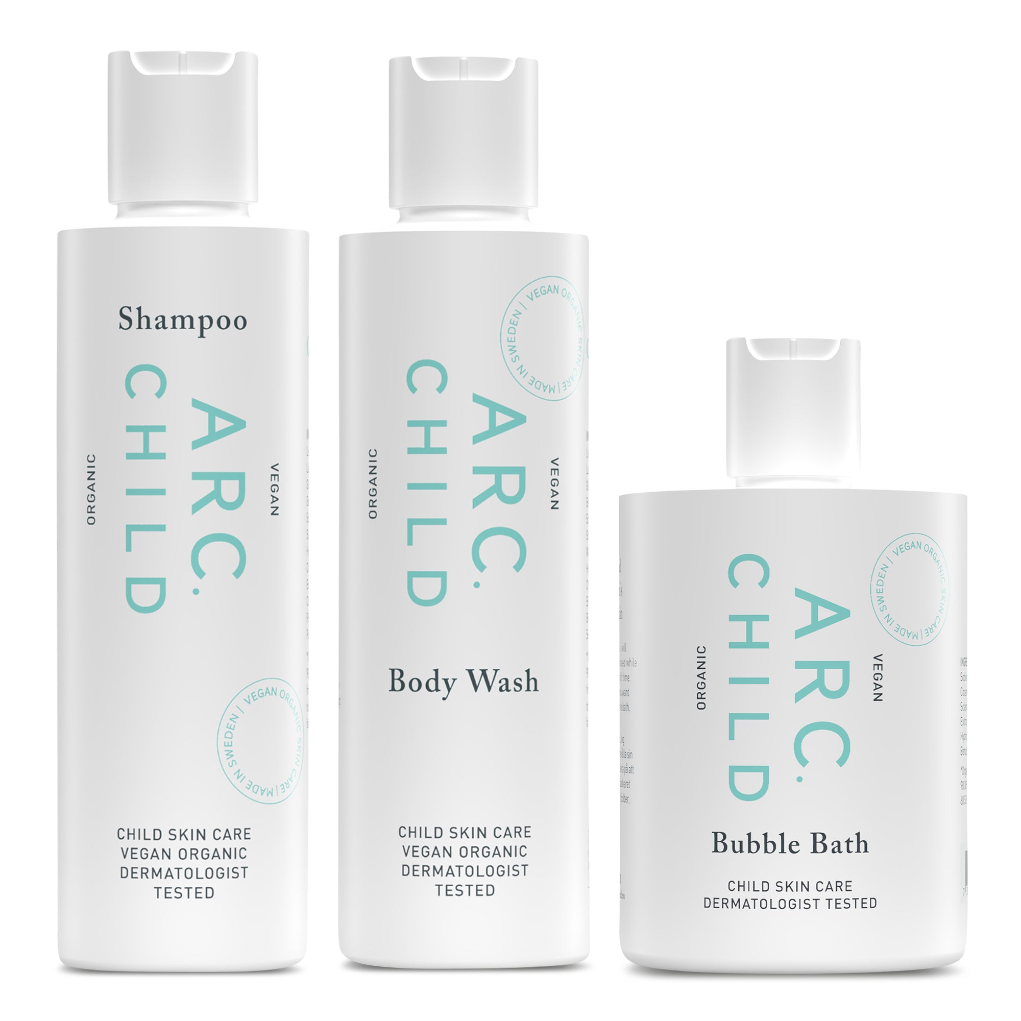 Produkterna Child Shampoo, Body wash och Bubble bath